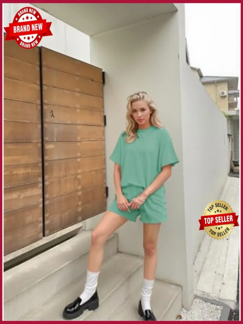 Women 2 Piece Shorts Set Ribbed Loose Lounge Matching Sets